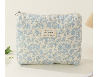 Bolsa de maquillaje acolchada con flores de 6 estilos, Organizador cosmético vintage, Bolsa de almacenamiento grande, Bolsa de viaje de tela acolchada, Regalo para ella, Regalo de Navidad