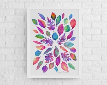 Nature's Brilliance Art Print - Brightly Colored Floral Leaves