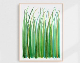 Green Grasses Art Print of Watercolor Painting - Nature - Outdoors - Peaceful