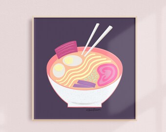 Ramen Bowl Art Print - Digital Drawing - Noodles and Chopsticks - Japanese Comfort Food