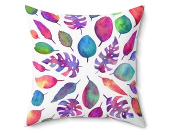 Nature's Brilliance Square Throw Pillow - Bright Colorful Floral Print - Watercolor Leaves