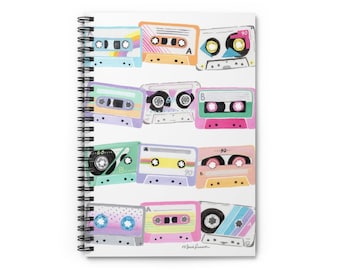 Cassette Tapes Spiral Notebook - Ruled Line - 80s 90s retro audio cassetes - Music nostalgia