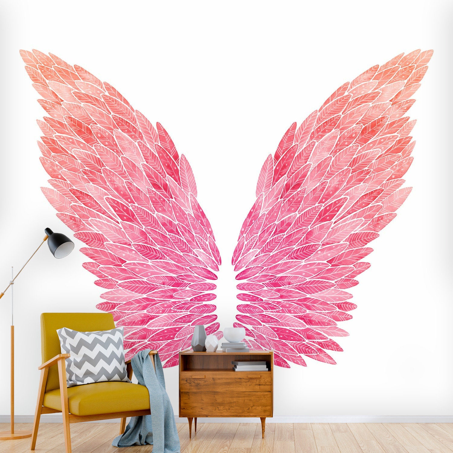 Pink Angel Wings Wall Mural Selfie Wall Girls Bedroom Etsy