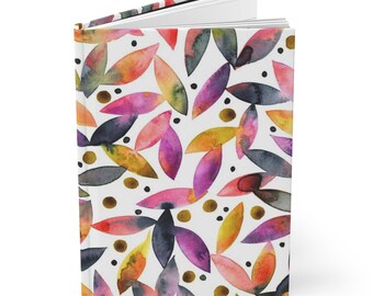 Autumn Windfall Hardcover Lined Journal - Watercolor Leaves Pattern - Bright and Colorful
