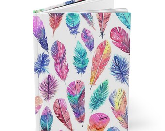 Boho Watercolor Feathers Hardcover Lined Journal - Matte Finish