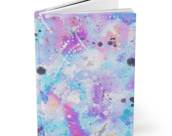 90s Paint Splatter Design Hardcover Lined Journal - Blue and Pink - Retro 1990s Aesthetic