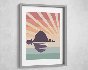 Cannon Beach Sunset Art Print - Haystack Rock Silhouette Oregon Coast