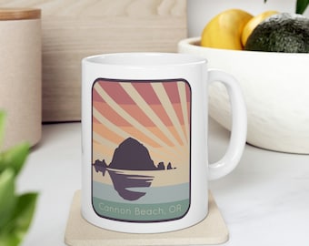Cannon Beach Sunset Keramiktasse 11 oz - Haystack Rock Oregon Coast