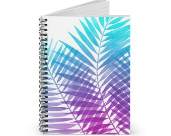 Tropical Palm Branches Spiral Notebook - Ruled Line - Color Gradient