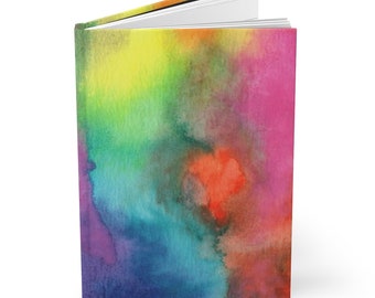 Rainbow Watercolor Hardcover Lined Journal - Matte Finish - Colorful Abstract Painting