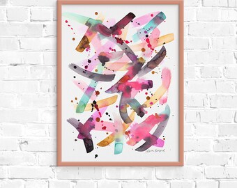 Live a Little - Abstract Watercolor Painting Art Print - Colorful Brushstrokes and Paint Splatters