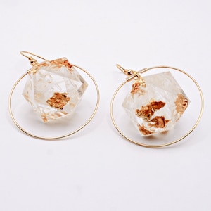 DISCOUNTED White Feather Gold D20 Earrings | Dice Earrings | Gold Dice | Dice Jewelry | DND Wedding | DND Dice | Wedding Dice Earrings