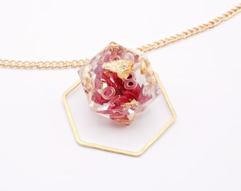 Rose D20 Dice Necklace | Dnd Jewelry | Resin Dice | Dungeons and Dragons | D and D Dice | Handmade Dice | Dice Jewelry | Polyhedral Dice|DND