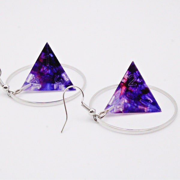 Galaxy D4 Earrings | Dice Earrings | Resin Dice | Dice Jewelry | Nerd Jewelry | D&D Dice | DND Dice | Purple Dice earrings | DND Earrings