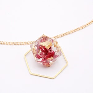 Rose D20 Dice Necklace | Dnd Jewelry | Resin Dice | Dungeons and Dragons | D and D Dice | Handmade Dice | Dice Jewelry | Polyhedral Dice|DND