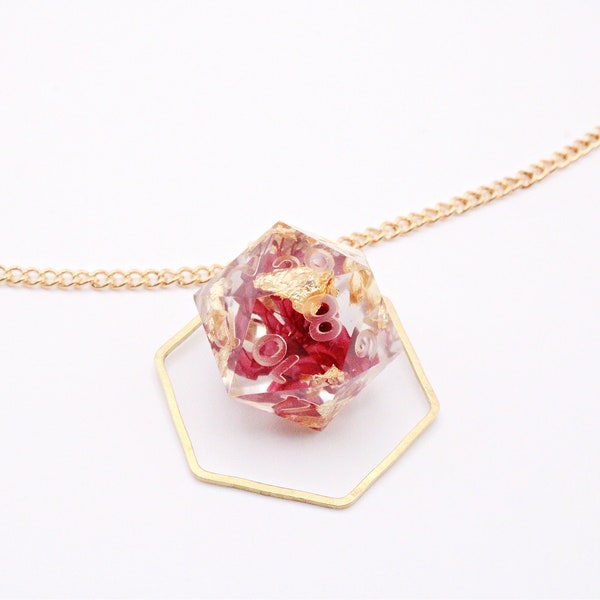 Rose D20 Dice Necklace DISCOUNTED FOR IMPERFECTIONS | Dnd Jewelry | Resin Dice | Dungeons and Dragons | Dice Jewelry|Dice Necklace