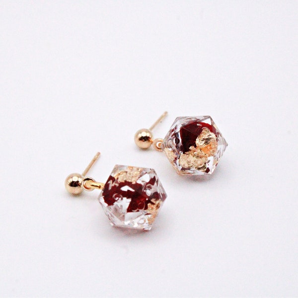 Mini Gold Rose Stud D20 Earrings | Dice Earrings | Gold Dice | Dice Jewelry | Resin Dice | D&D Dice | DND Dice | Dice earrings |DND Earrings