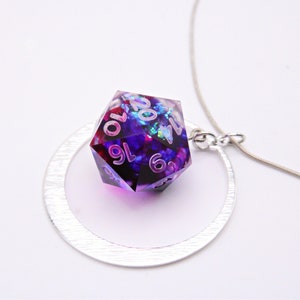 D20 Glitter Galaxy Dice Necklace | Dnd Jewelry | Resin Dice | Dungeons and Dragons | D and D Dice | Handmade Dice | Dice Jewelry | Dice
