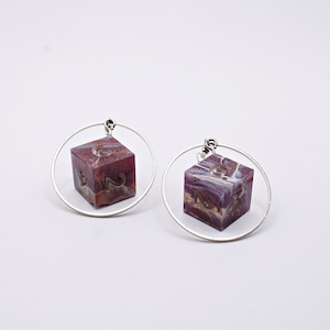 Purple Brass D6 Earrings DISCOUNTED | Dice Earrings | Resin Dice | Dice Jewelry | Nerd Jewelry | D&D Dice | DND Dice