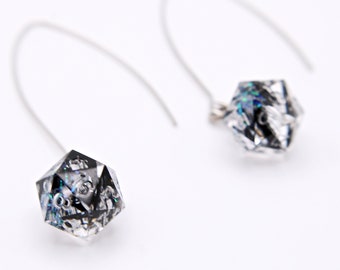 Mini Black Glitter Wrap D20 Earrings | Dice Earrings | Gold Dice | Dice Jewelry | Resin Dice | D&D Dice | DND Dice | Dice earrings |Earrings