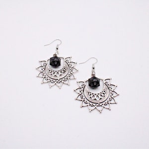 Mini Black Silver Star D20 Earrings | Dice Earrings | Black Dice | Dice Jewelry | Resin Dice | D&D Dice | DND Dice | Black Dice earrings