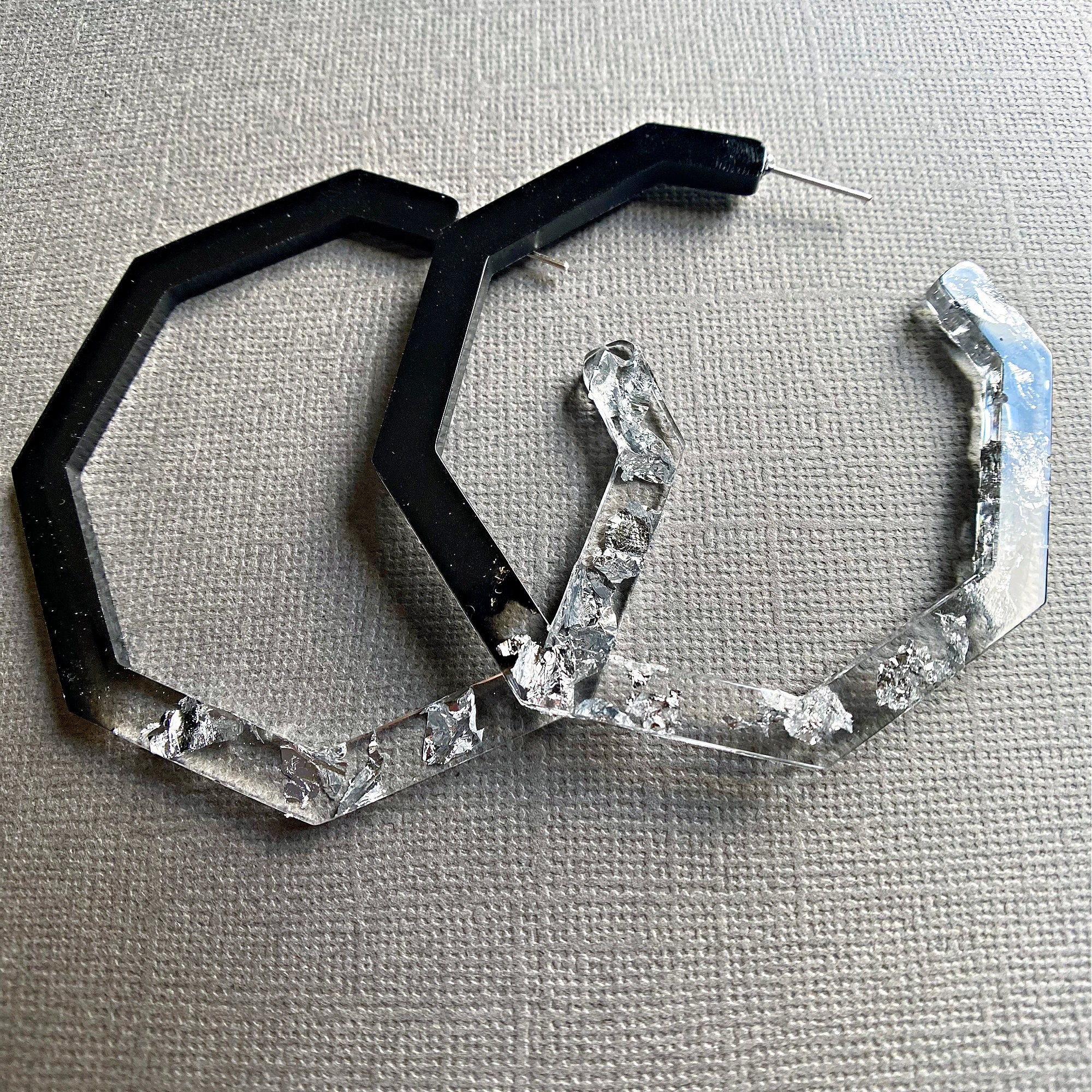 Schwarze und silberne Ohrringe Geometrische Ohrringe Große | Etsy