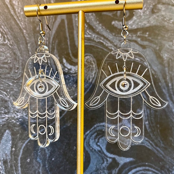 Crystal Astral Nature Evil Eye Hamsa Acrylic Hypoallergenic Stainless Steel Earring