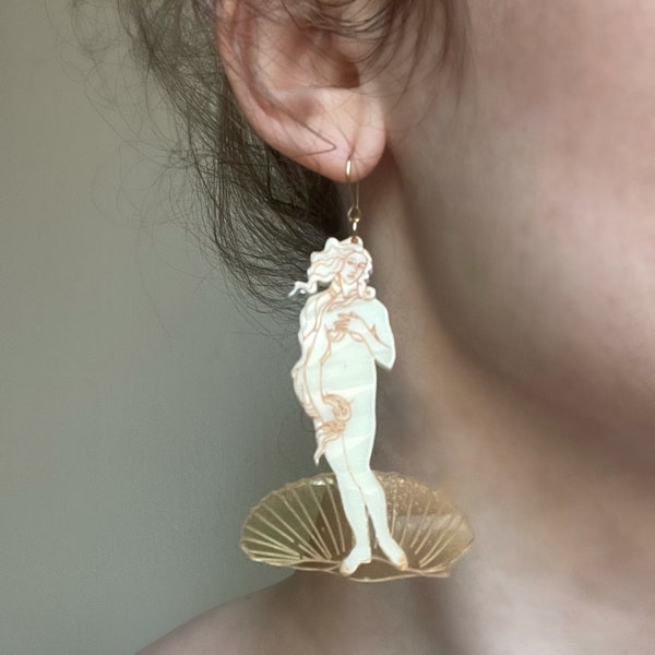 Gilded Birth of Venus Botticelli Acrylic Gold Filled Statement Earrings