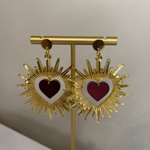 Romantic Statement Gold Glowing Radiant Halo with Dark Heart in Mirror Acrylic Earrings with Gold Stainless Steel Round Post image 2