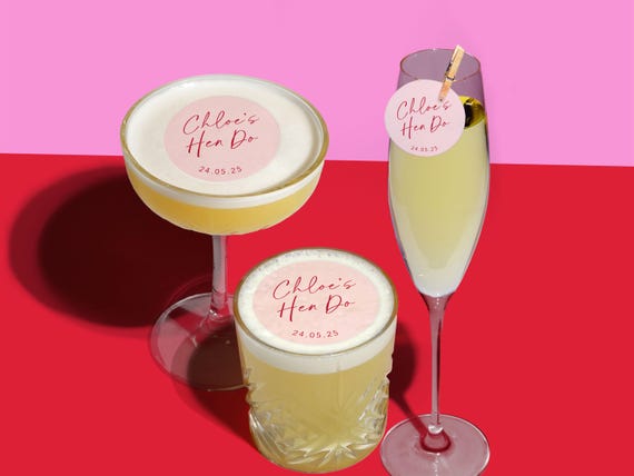 Personalised Hen Do Drinks Toppers, Hen Do Party Decor, Bride's Name + Party Date, Pink + Red Theme, Cocktail Toppers, Hen Do Ideas