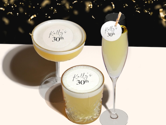 Birthday Party Cocktail Toppers, Personalised with any Name & Age, Easy Birthday Party Decor, Drinks Toppers, Edible Prosecco Drinks Tags
