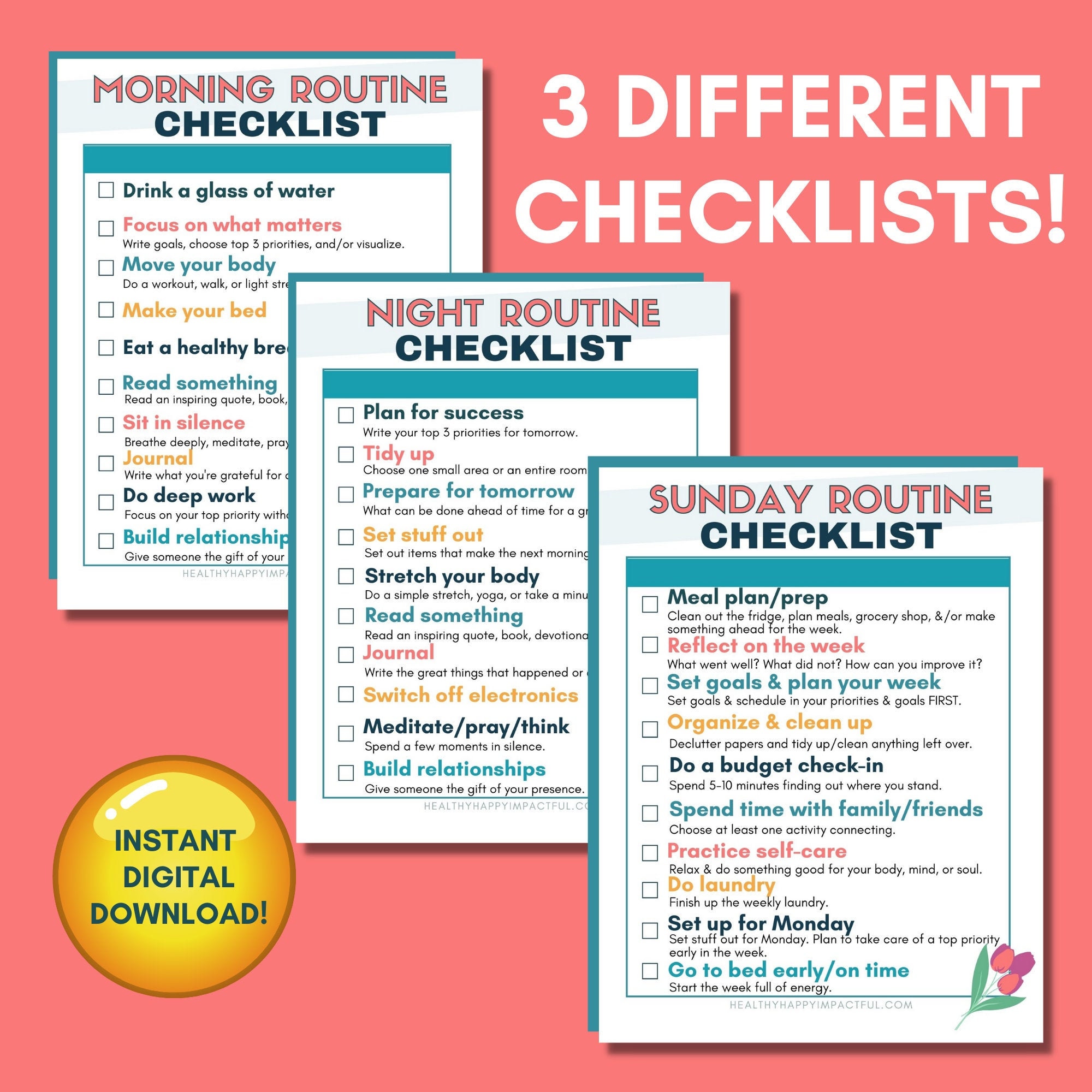 Morning Routine Checklists | Morning Routine Adults | Morning and Night