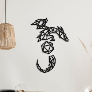 Dragon Dice Wall Decor Geometric Wall Art, D20, Dice Decor, Nerd Decor, Games Room Decor, Table Top Wall Art, D20 Art, DnD Gift, Dragon image 1