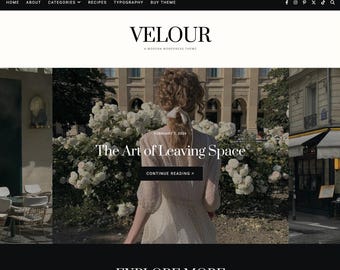 Velour WordPress Theme, WordPress Blog Theme, Feminine WordPress Theme, WordPress Template, Minimalist WordPress theme for Fashion Bloggers