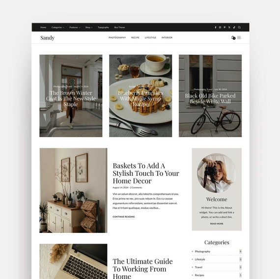 Sandy WordPress Theme for Lifestyle, Fashion, Travel and Food Bloggers • Fully Responsive WordPress Template • Website template for Bloggers