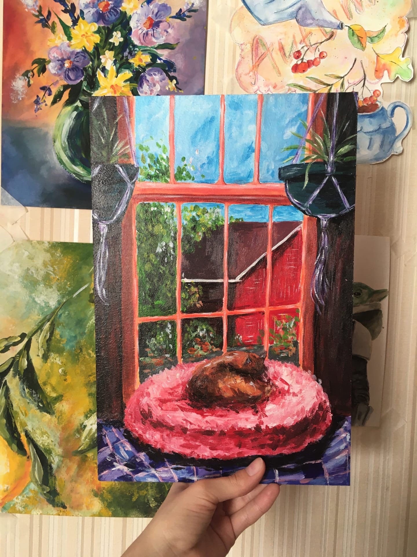 Katze am Fenster original Arbeit Acryl zeitgenössische