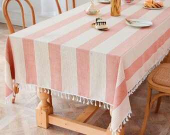 Striped Line Embroidered Cotton Tablecloths, Table Cloth Rectangle, Indoor Outdoor Party Table Decor, Personalised Sizes Contact Me