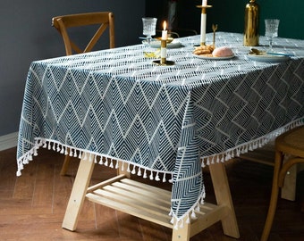 Scandinavian Vintage Geometric Rectangle Tablecloths, Polyester Long Table Cloth, Indoor Outdoor Wedding Party Table Decor, Custom Size