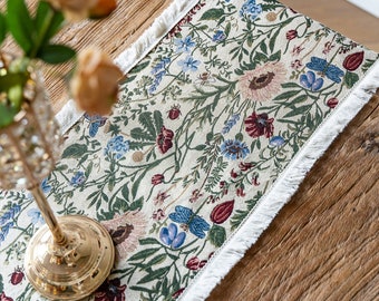 French Country Floral Vintage Cotton Rectangle Table Runner,Indoor Outdoor Party Table Decor,For Dining Holiday Farmhouse