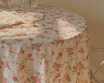 Rose Pattern French Floral Rectangle Tablecloths, Adorable Cotton Long Table Cloth, Indoor Outdoor Wedding Party Table Decor, Custom Size