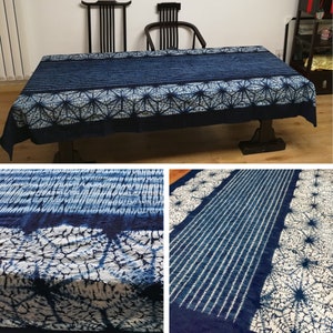 Handmade Natural Cotton Blue Tie-dye Rectangle Tablecloths, Vintage ...