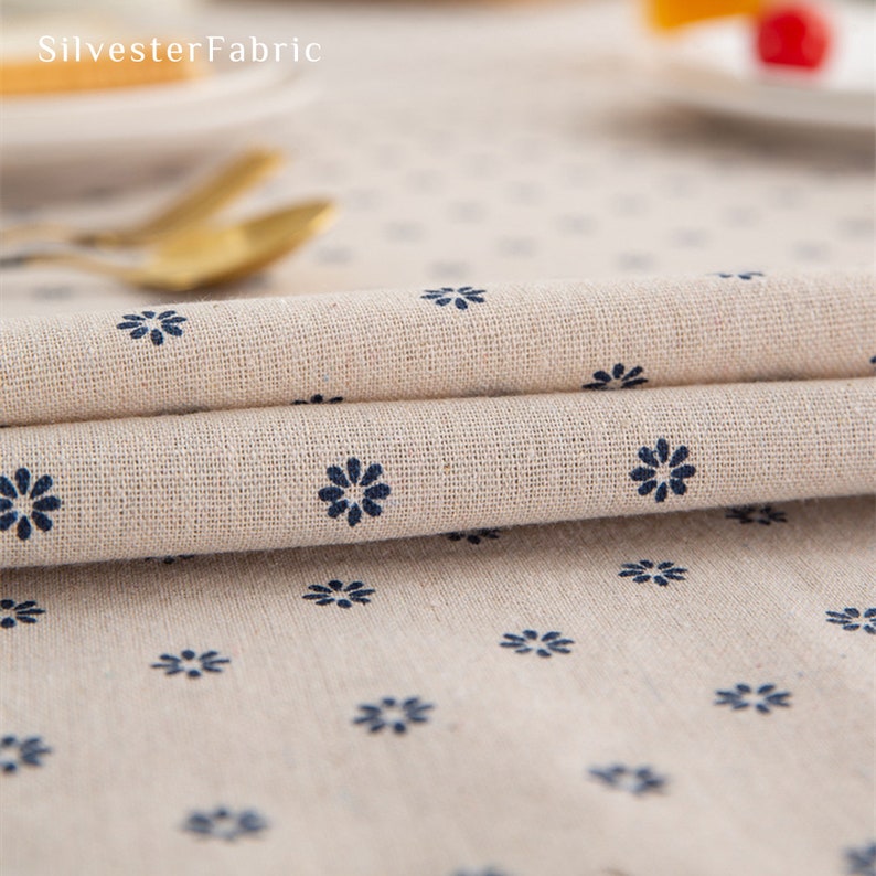 French Linen Floral Pattern Vintage Country Rectangle Tablecloths, Coffee Table Cloth, Indoor Outdoor Party Table Decor, Custom Size Blue / Hemming edge