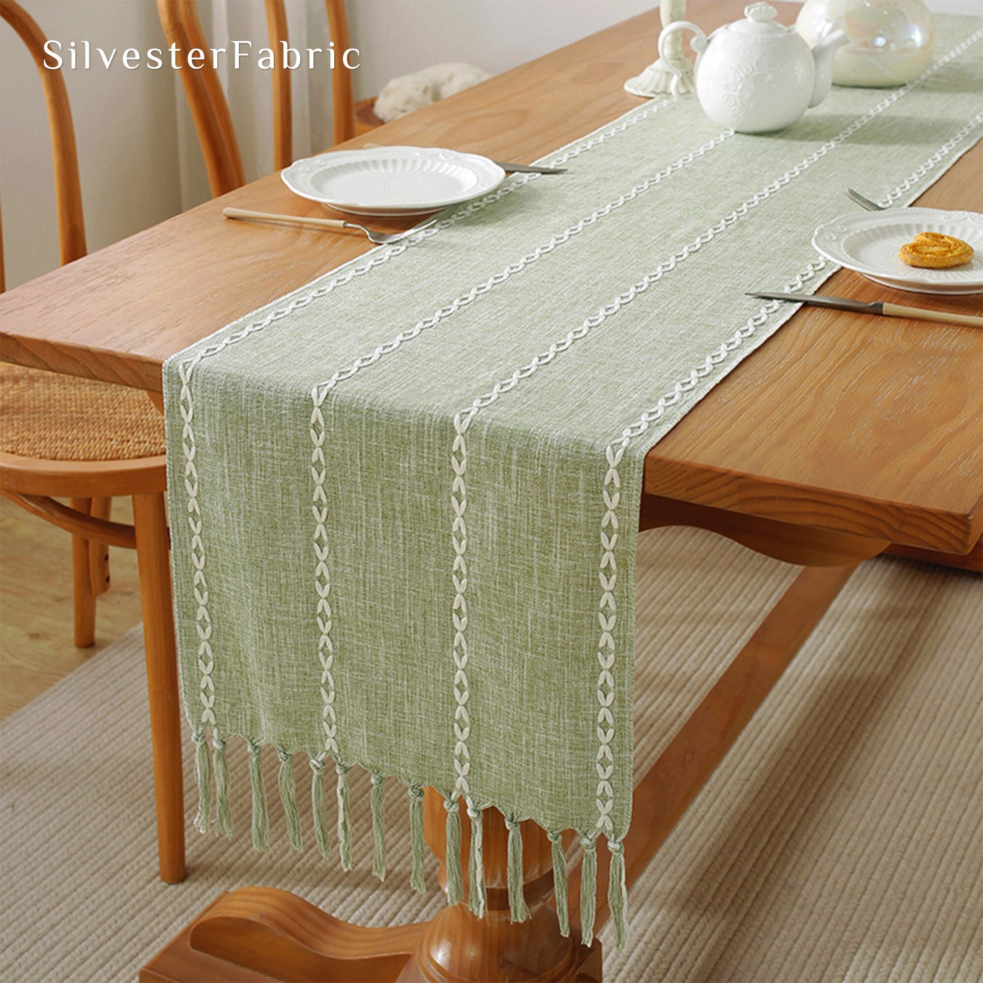 Green French Country Stripes Embroidery Line Vintage Cotton - Etsy