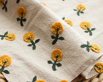 French Daisy Linen Vintage Embroidered Floral Rectangle Tablecloths, Cotton Table Cloth, Indoor Outdoor Party Table Decoration, Custom Size