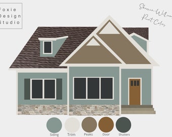 Paleta de pintura de casa exterior prefabricada digital,Paleta de colores exteriores,Paleta de casa exterior de Sherwin-Williams,Paleta de casa exterior