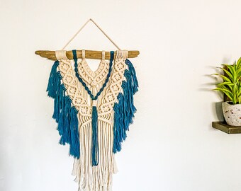 Macrame Wal Hanging, Coastal Decor, Boho Decor, Wall art, Hanging Wall Art, Blue and Cream