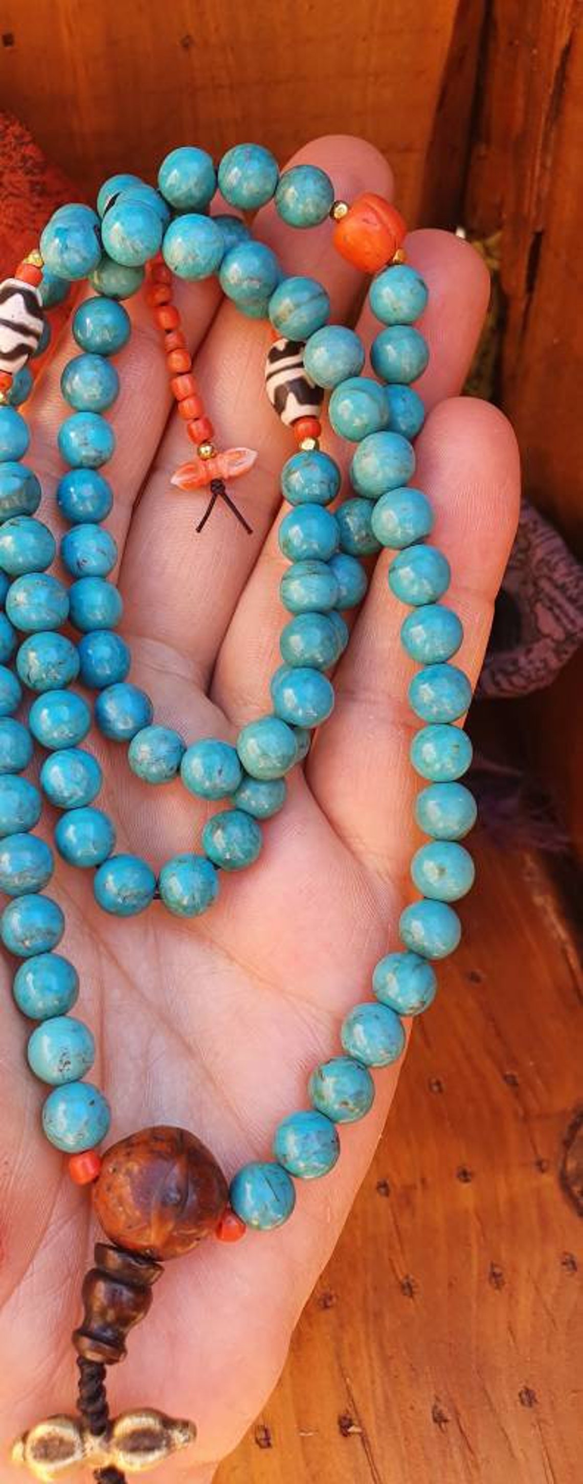 Tibetan Turquoise Mala Superb rare quality 100% Natural | Etsy