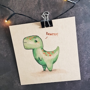 Postkarte Dino Illustration "T-Rex" I Kraftpapier I Kunstdruck I Karte I Postkarte I Kinderzimmer I Wandbild I Zeichnung I 15x15 cm