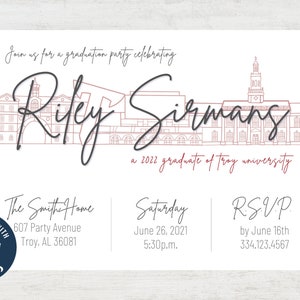 Troy University Themed Graduation Party Invitation Editable Instant Download