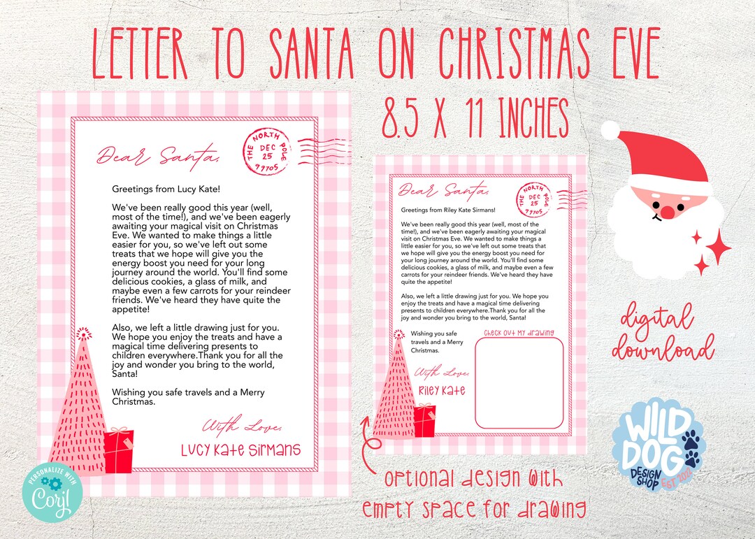 Letter to Santa on Christmas Eve | Digital | Gingham | Pink | Printable ...